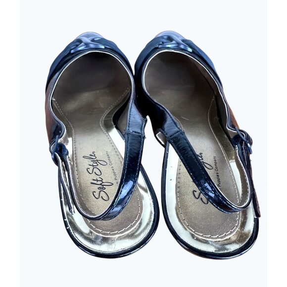 Soft Style Womens Black Patent Slingback Heels With Bow Detail Low Heel Size 9 - Picture 10 of 10